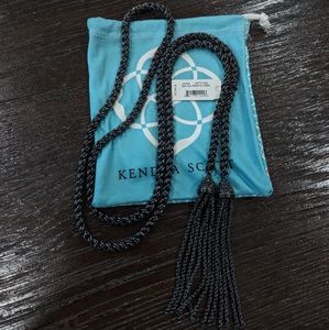 KENDRA SCOTT Jackie Jake Gunmetal Lariat Necklace Twisted Rope Chain Tassels 50"